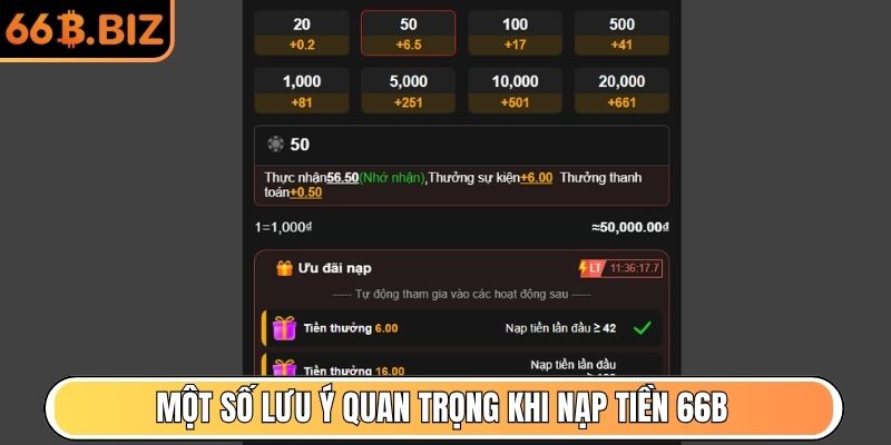 Một số lưu ý quan trọng khi nạp tiền 66B