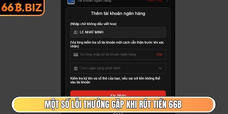 Một số lỗi thường gặp khi rút tiền 66B